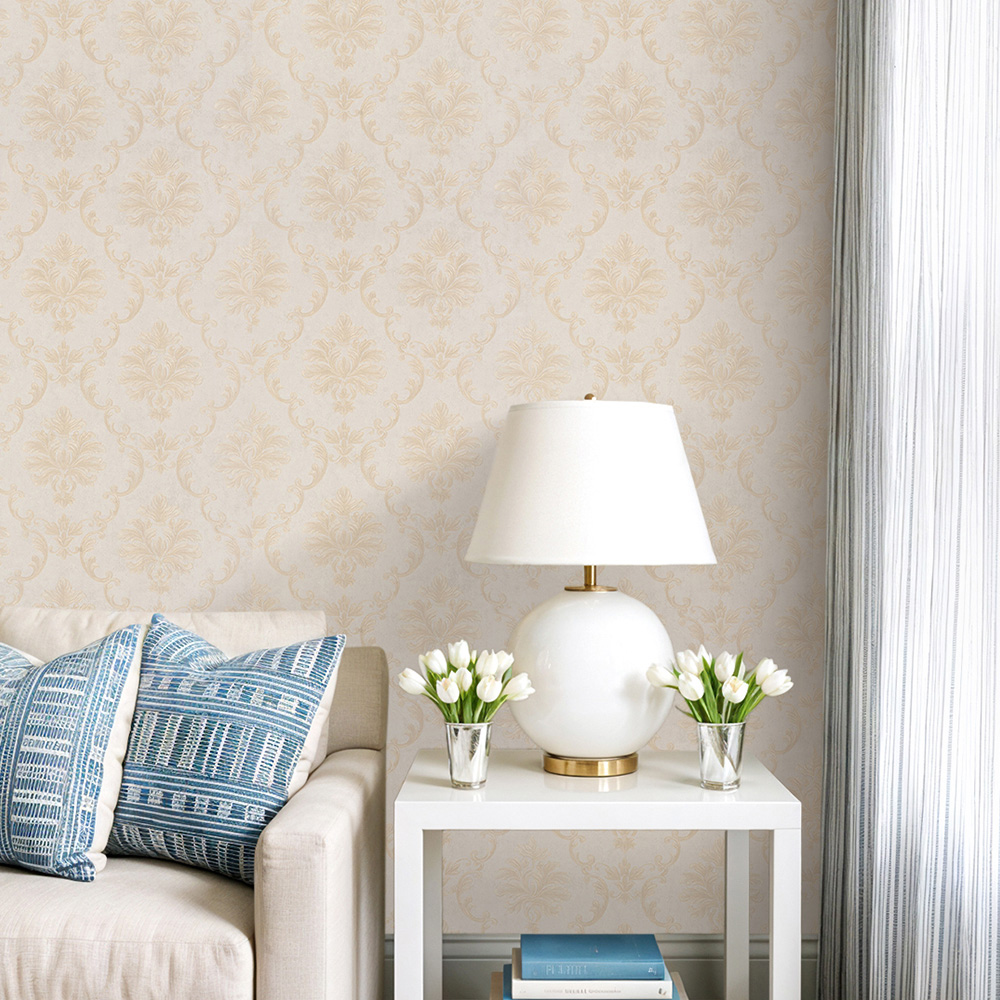 Living and Home Textured Rectangle 3D Embossed Beige Non-Pasted Wallpaper Image 7