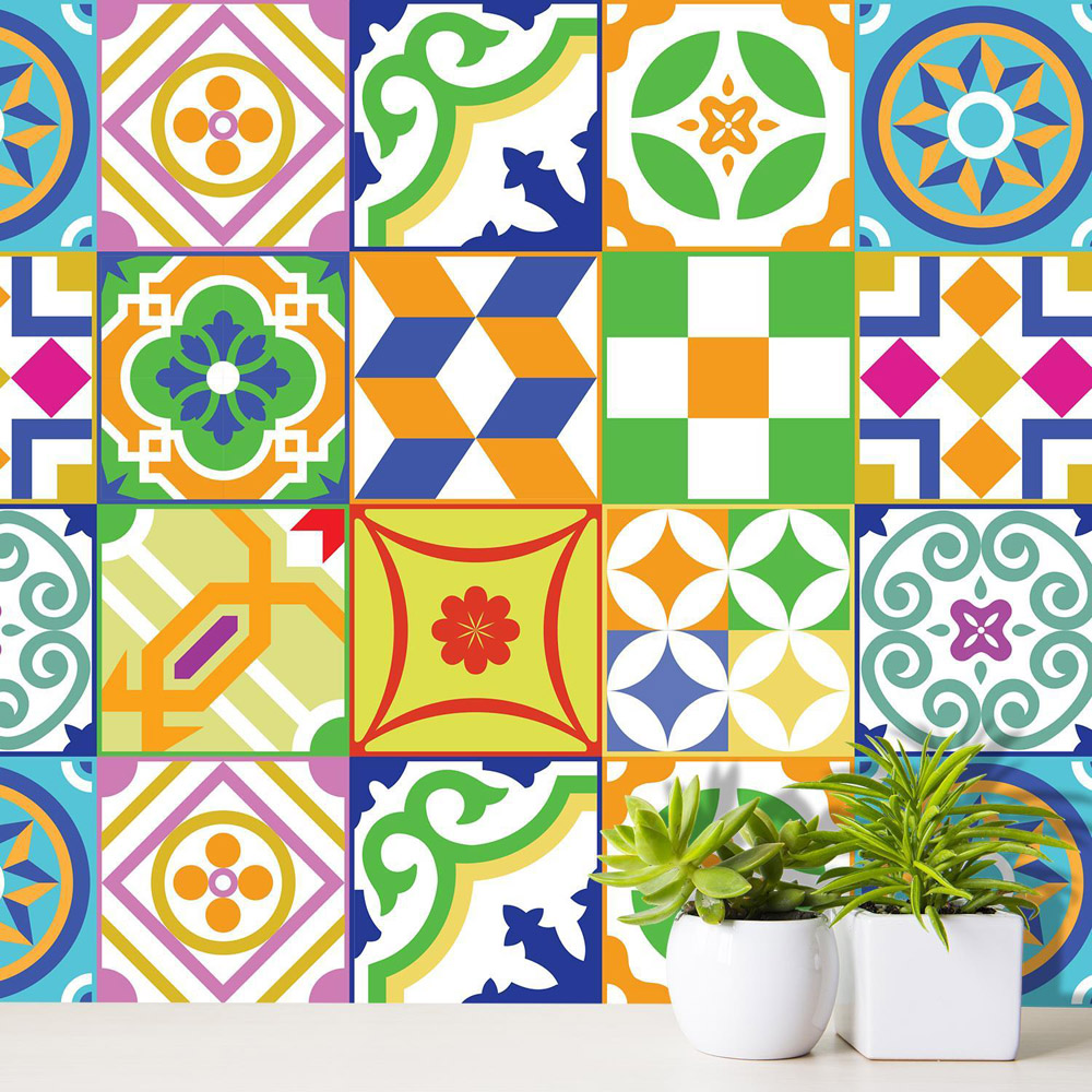 Walplus Classic Spanish Colourful Mixed 2 Tile Sticker 24 Pack Image 1