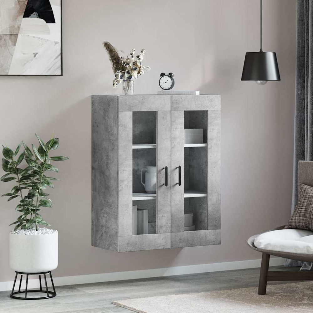 vidaXL 2 Glass Door Concrete Grey Wall Mounted Cabinet Image 9