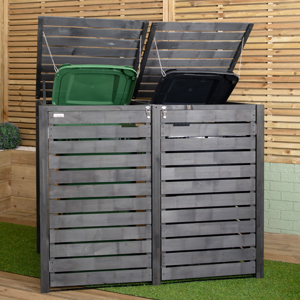 Samuel Alexander 4.6 x 3.8ft Dark Grey Double Wheelie Bin Wooden Garden Bin Shed Image 5