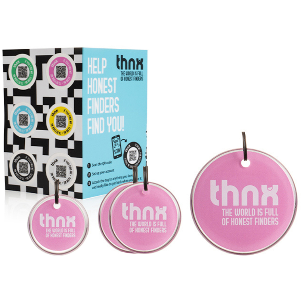 Thnx Pink Airtag Keychain and Stickers with QR Code Smart Pack XL Image 1