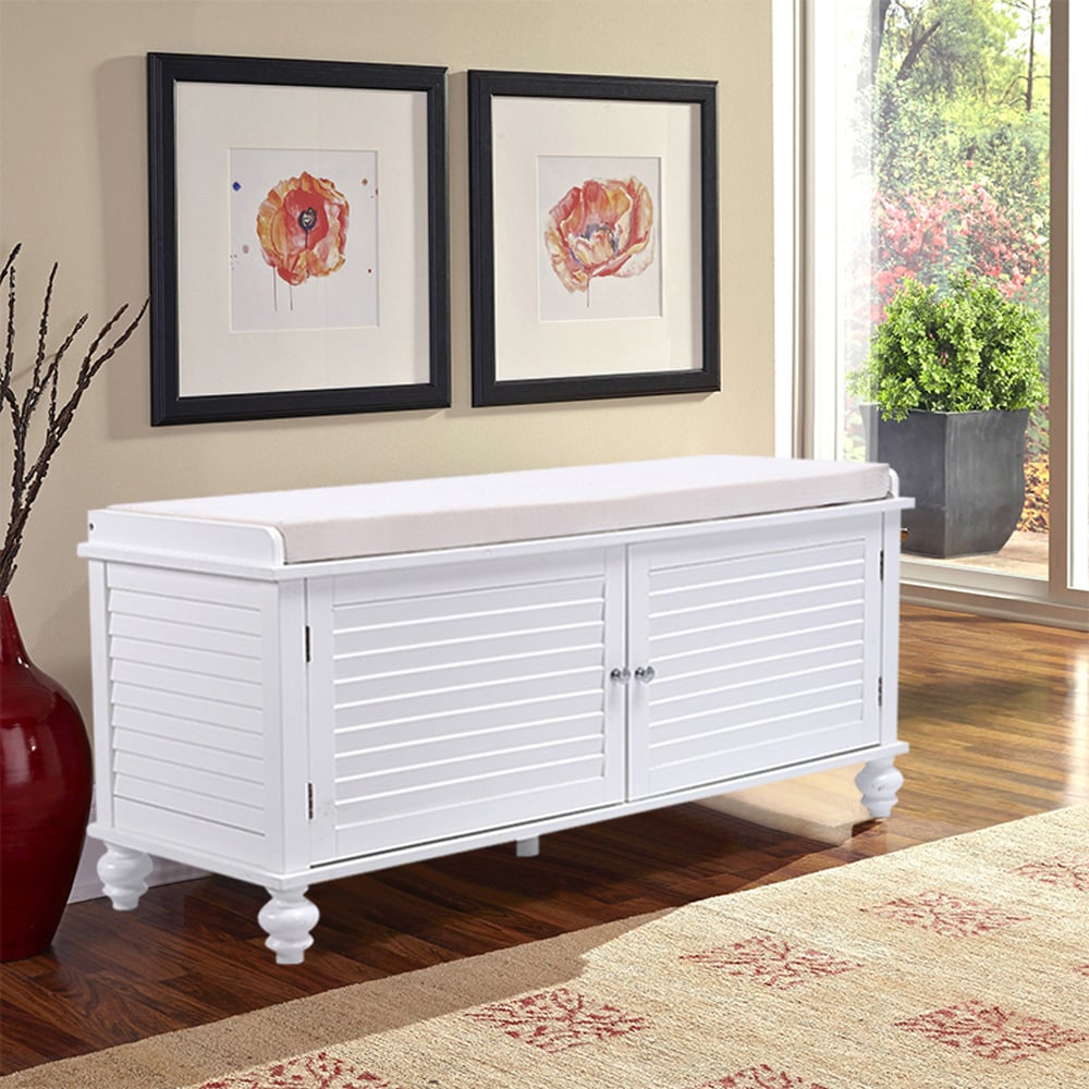 Living and Home White Wooden Shoe Cabinet Bench Image 7