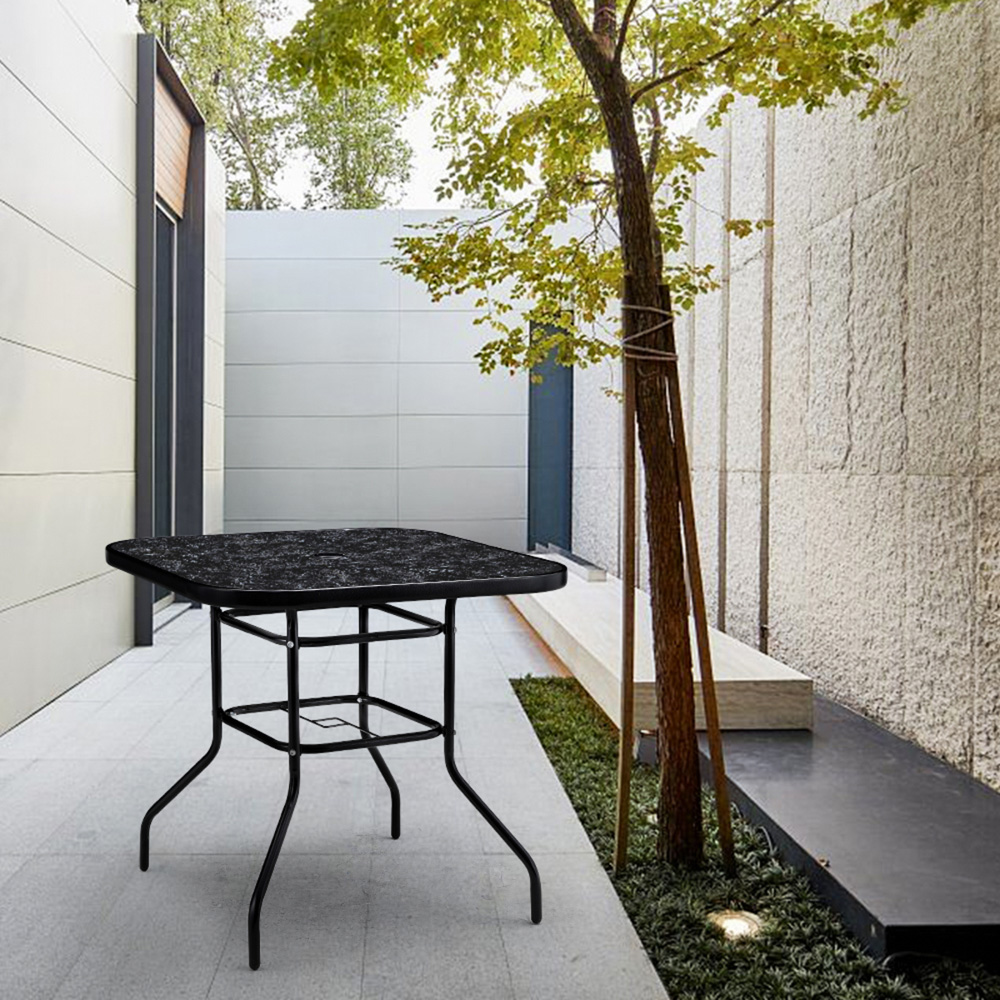 Living and Home Black Tempered Glass Square Marble Coffee Table Image 7