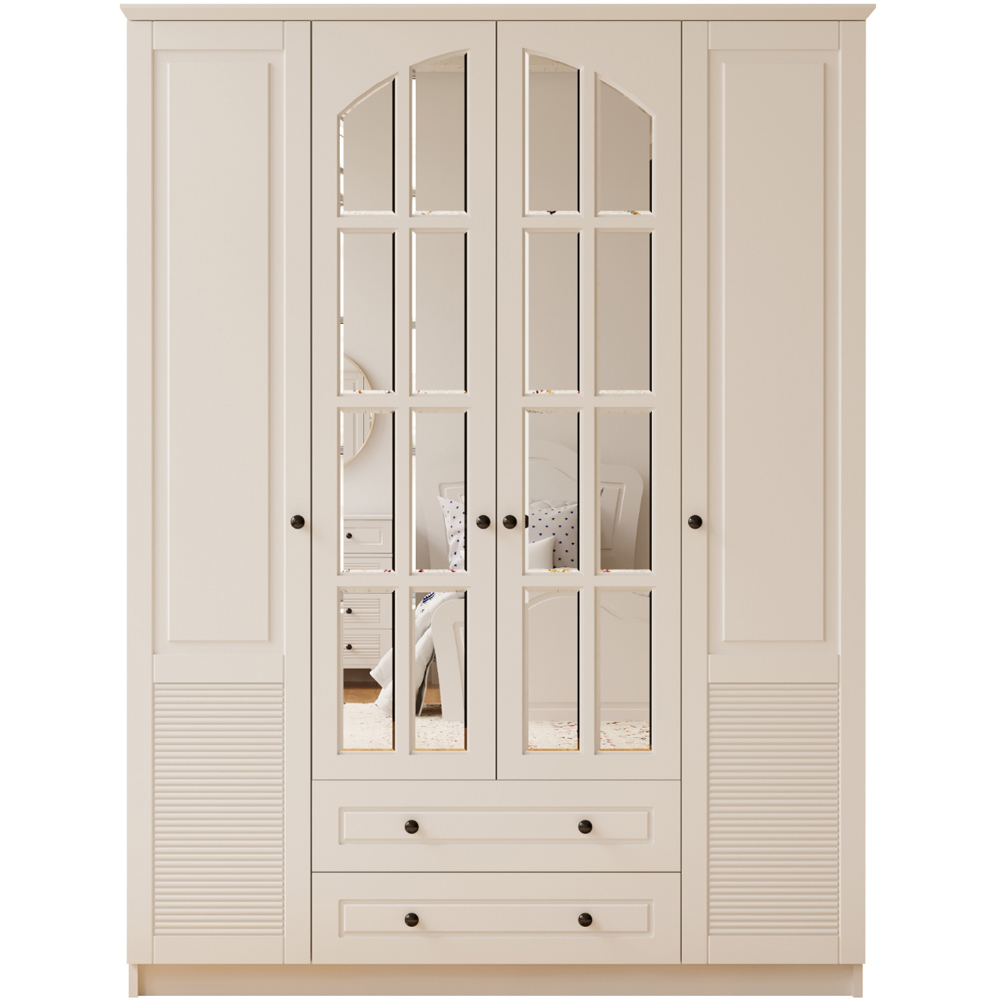 Evu Elise 4 Door 2 Drawer Extra Large White Mirrored Wardrobe Image 2