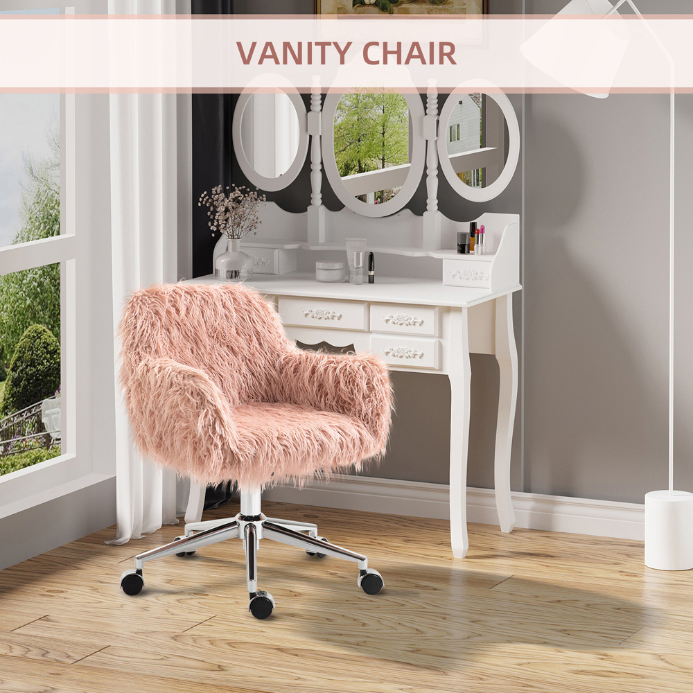 Portland Pink Faux Fur Height Adjustable Swivel Vanity Chair Image 6