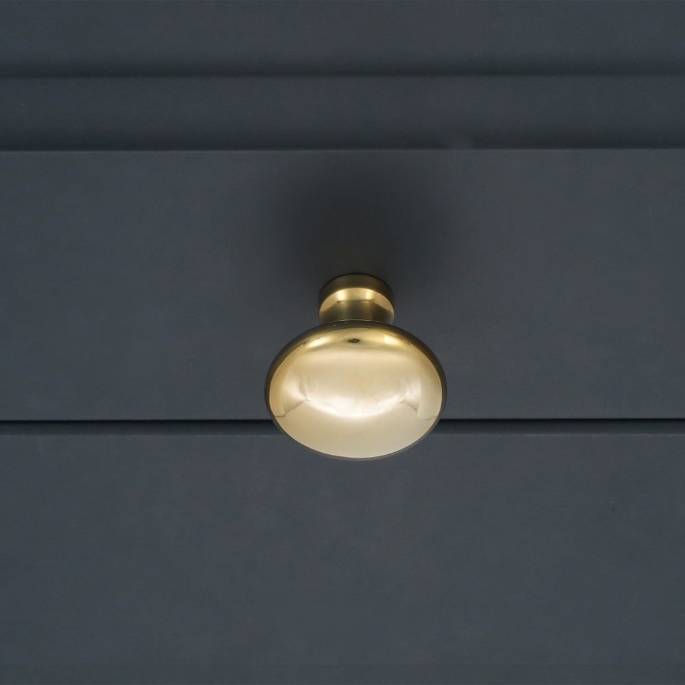 Spira Brass Mushroom Polished Brass Unlacquered Medium 32mm Cupboard Knob Image 2