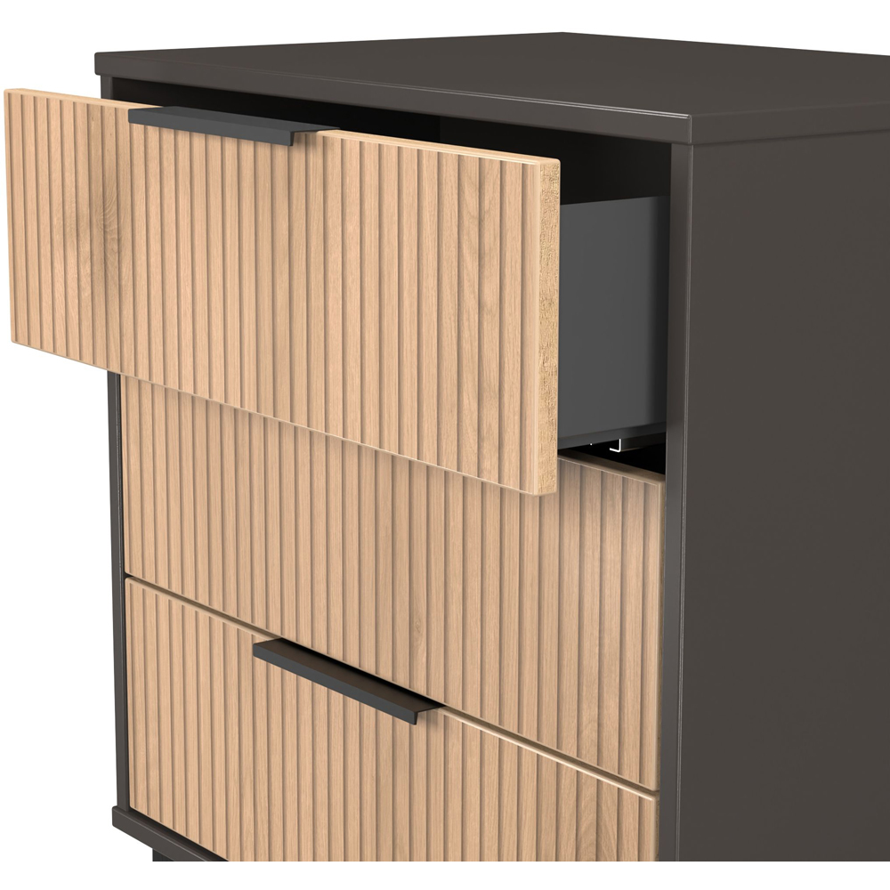 Crowndale Hong Kong 3 Drawer Slatt Effect and Graphite Midi Chest of Drawers Ready Assembled Image 6