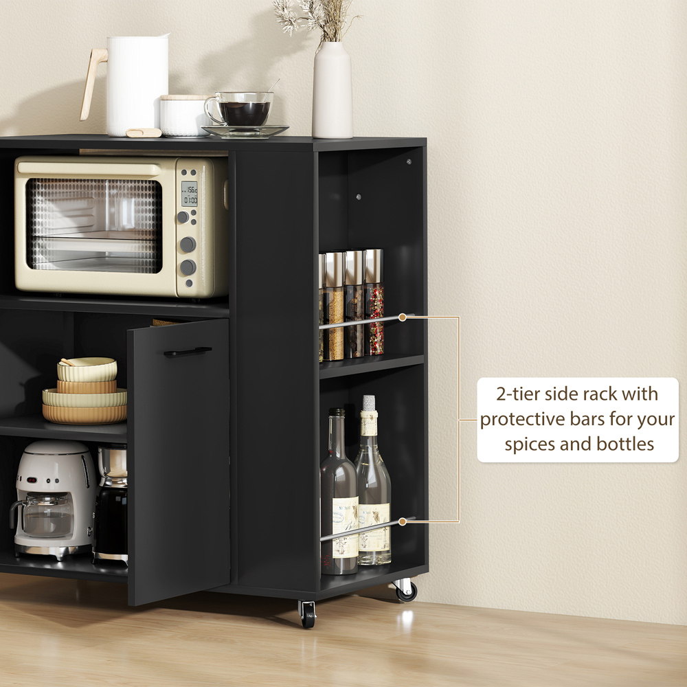 HOMCOM 2 Door Black Kitchen Island on Wheels with Spice Rack Image 6