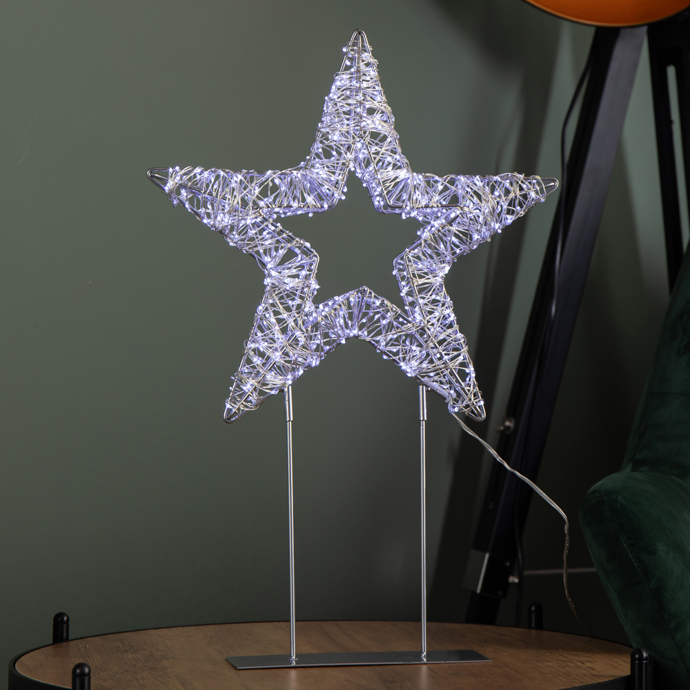 Samuel Alexander 720 White LED Light-Up Twinkling Silver Christmas Star with Metal Stand 45cm Image 6