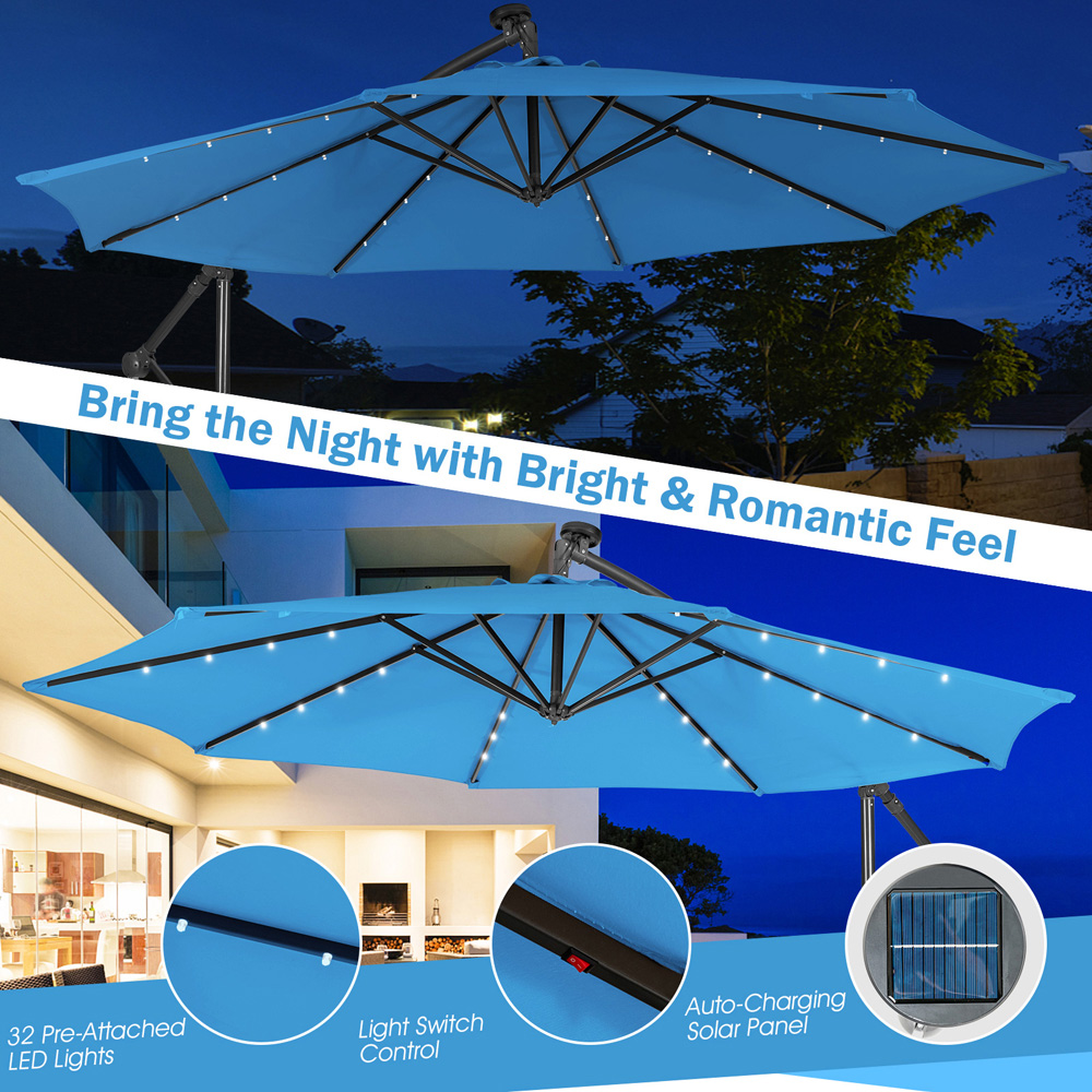 Costway Blue LED Cantilever Parasol 3m Image 5