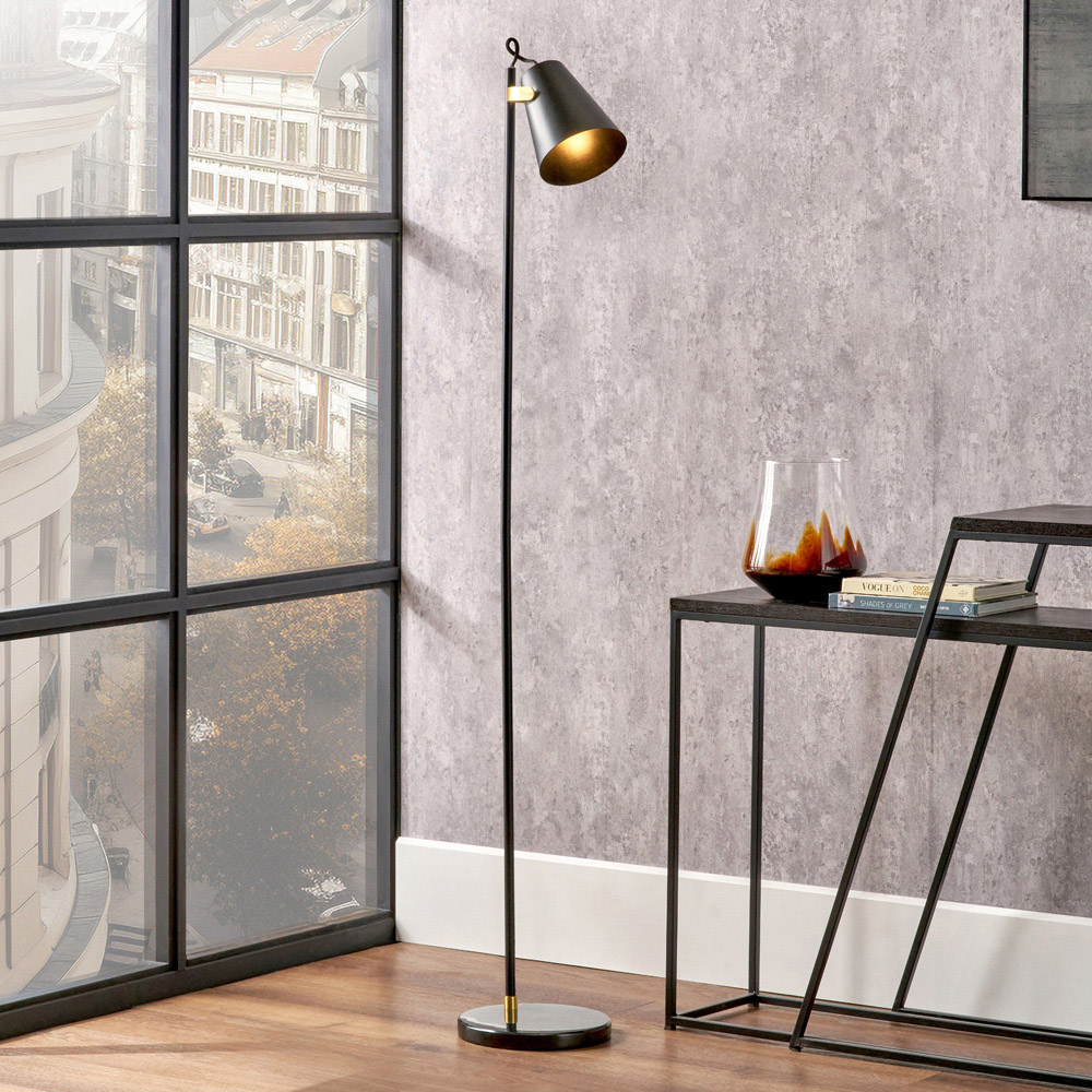 Pacific Lifestyle Theia Black and Brushed Brass Floor Lamp Image 2