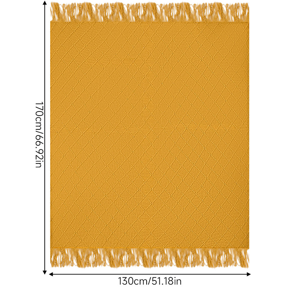 Living and Home Yellow Diamond Knit Throw Blanket with Tassels 130 x 170cm Image 8