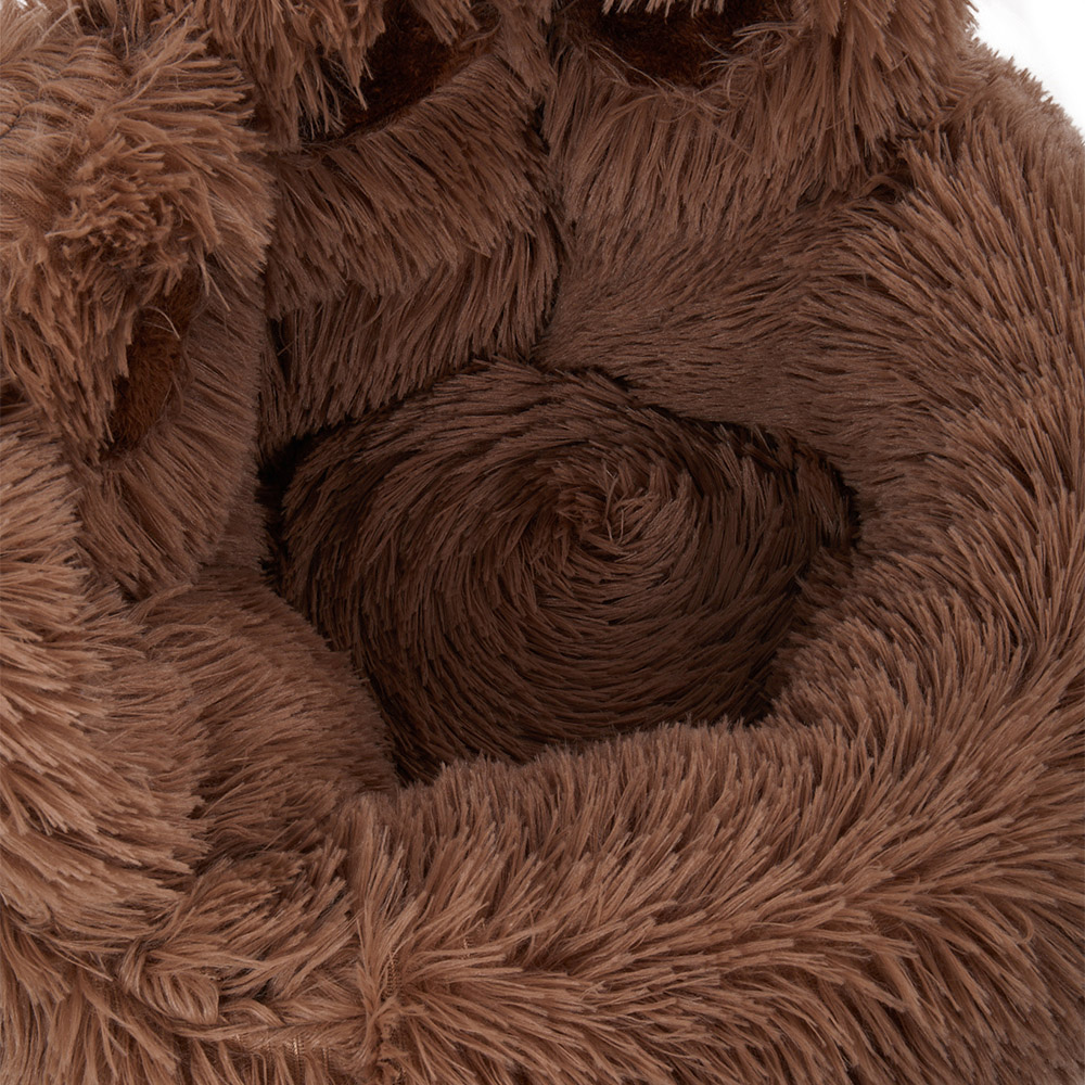 H&O Direct 70cm Brown Cute Paw Plush Snuggle Pet Bed Image 3
