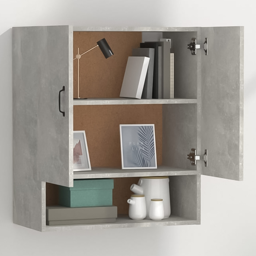 vidaXL 2 Door Single Shelf Concrete Grey Wall Cabinet Image 1
