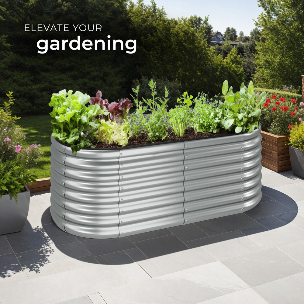 tectake Flora 160 x 80cm Silver Galvanised Steel Raised Garden Bed Image 6