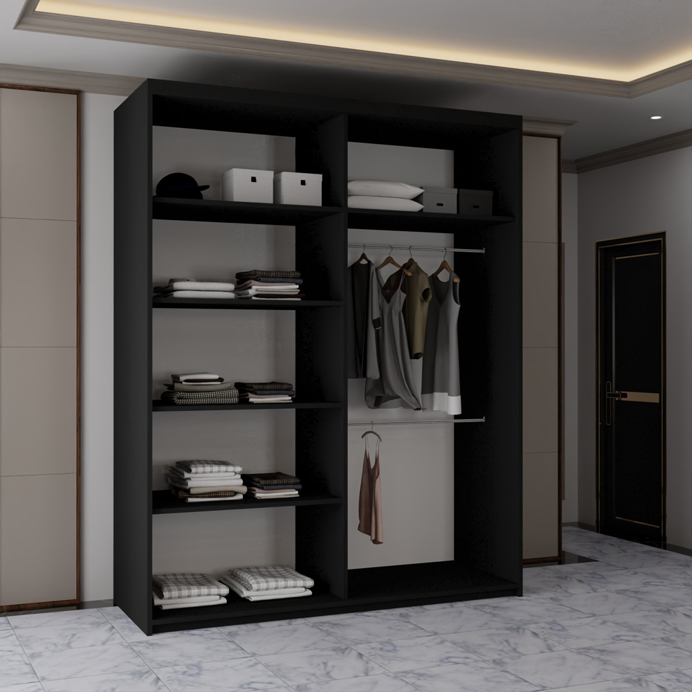 Sliding Wardrobes 4U 2 Sliding Door Black Modern Single Side Mirrored Wardrobe Image 4