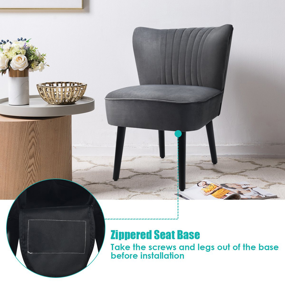Costway Grey Velvet Accent Chair Set of 2 Image 5
