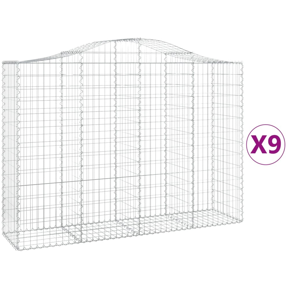 vidaXL Silver Galvanised Iron Arched Gabion Basket 200 x 50 x 140/160cm 9 Pack Image 2