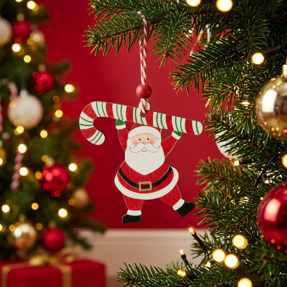 Set of 6 Wooden Santa Hanging Decorations Image 2