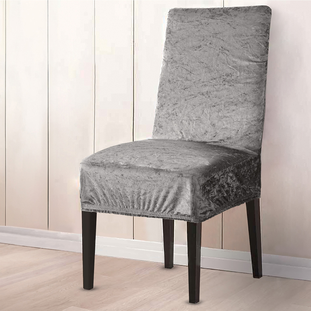 Homerepublic Silver Crushed Velvet Stretch Fit Chair Cover Image 2