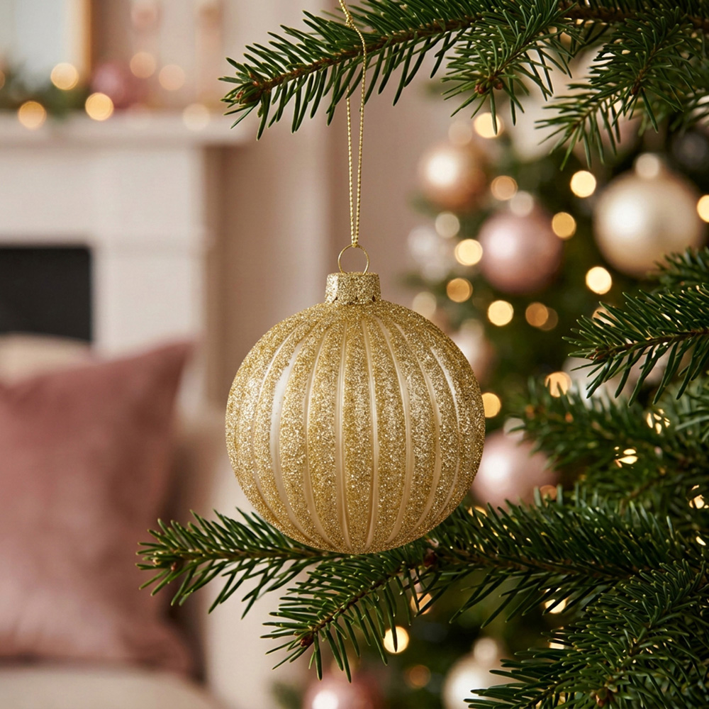 Champagne Glitter Christmas Bauble Image 2