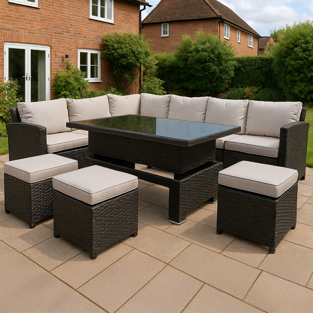 Shatchi Deluxe 9 Seater Steel Garden Sofa Set with Adjustable Table Image 1