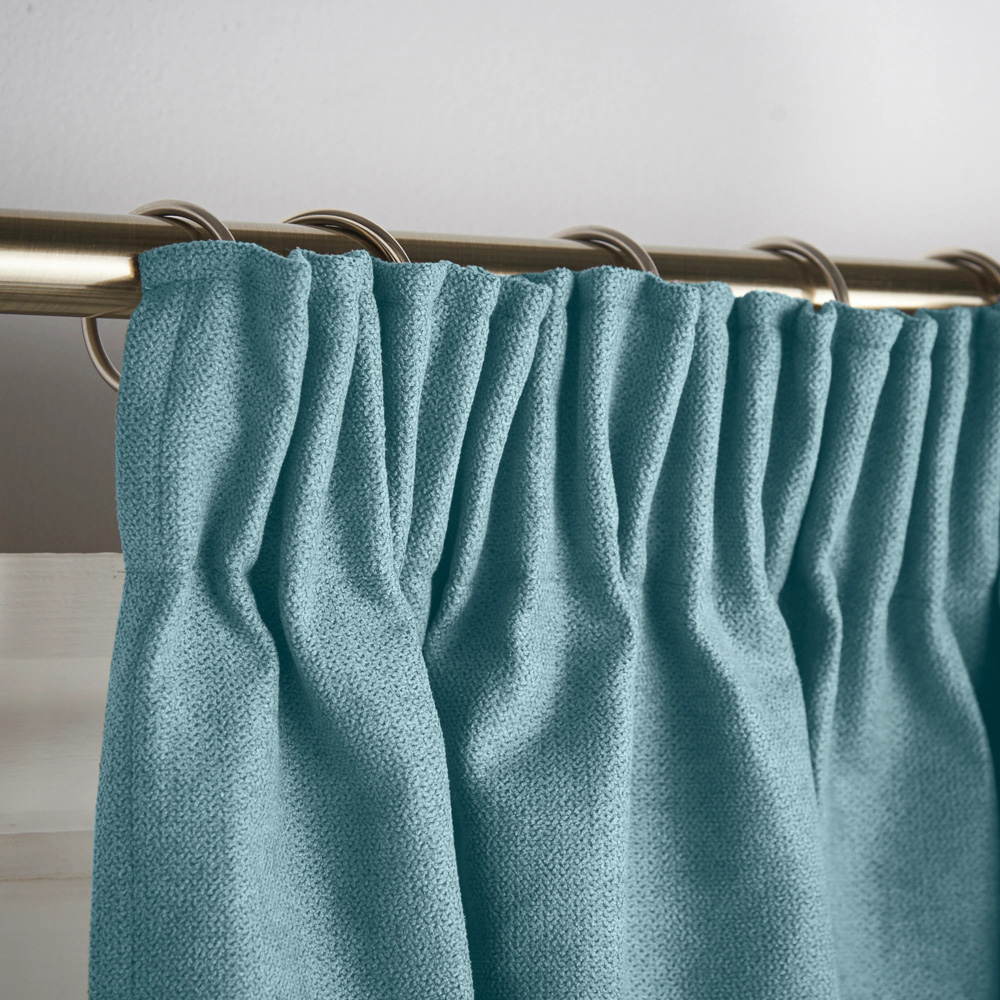 Alan Symonds Teal Velvet Chenille Fleece Lined Pencil Pleat Taped Top Curtains 137 x 213cm Image 3