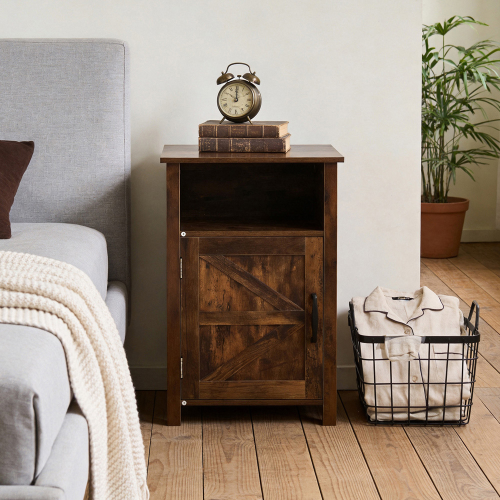 Living and Home Single Door Single Shelf Brown Bedside Table Image 7