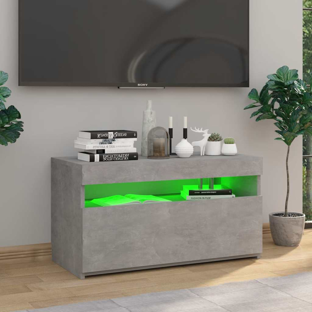 vidaXL Single Door Single Shelf Concrete Grey TV Cabinet with LED Lights Image 8