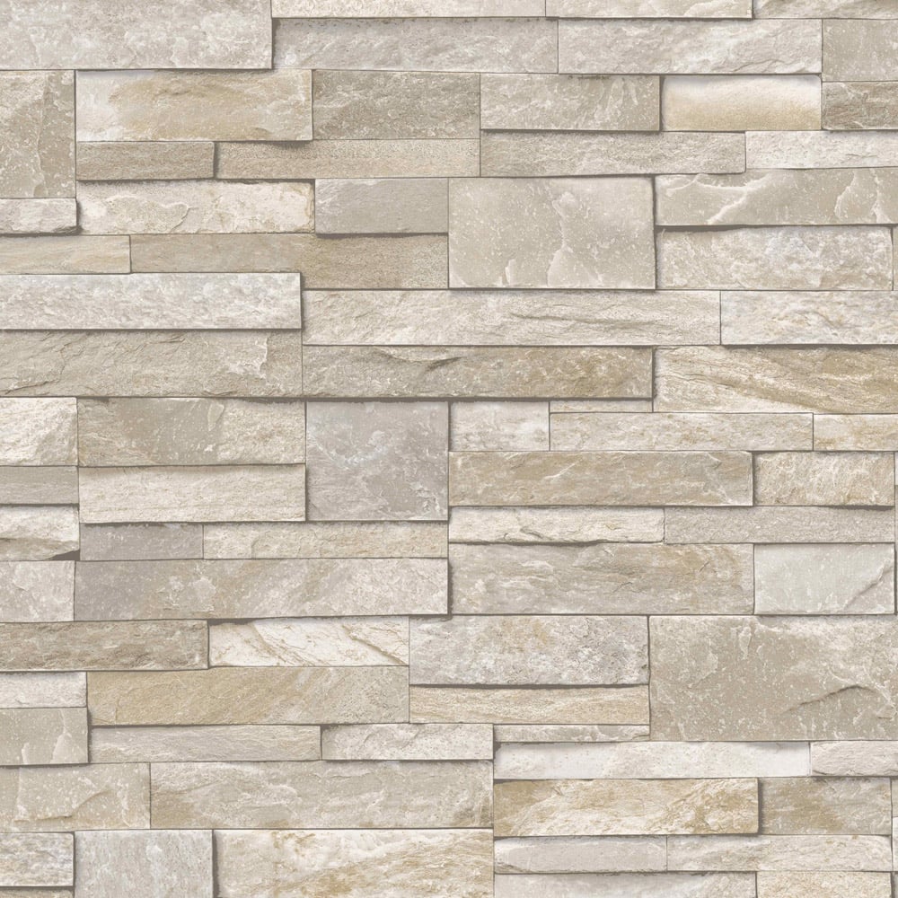 Grandeco Stacked Stone Slate Textured Blown Vinyl Sand Wallpaper Image 1