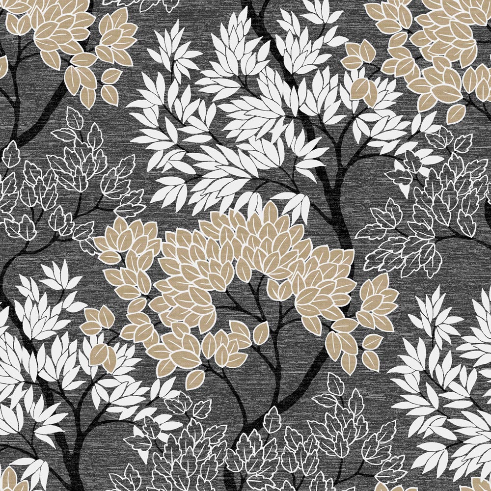 Fresco Lykke Tree Dark Charcoal and Natural Wallpaper Image 1