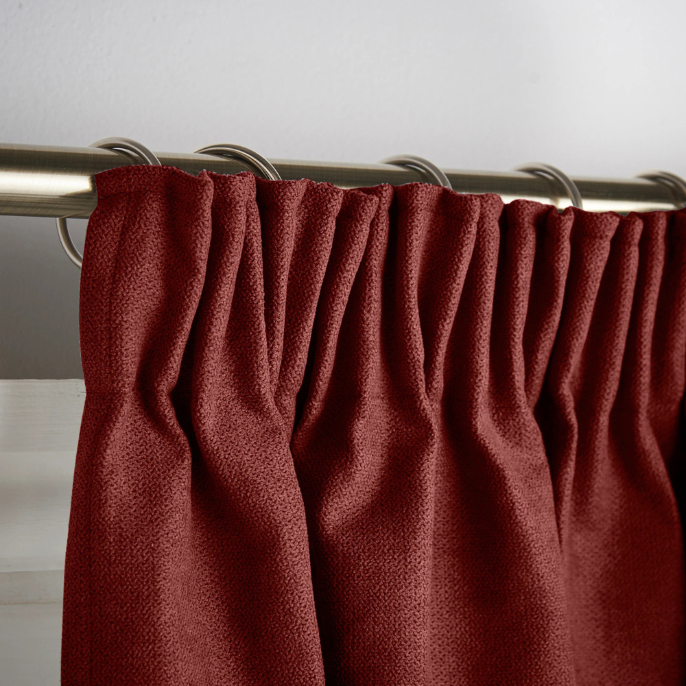 Alan Symonds Red Velvet Chenille Fleece Lined Pencil Pleat Taped Top Curtains 137 x 213cm Image 3
