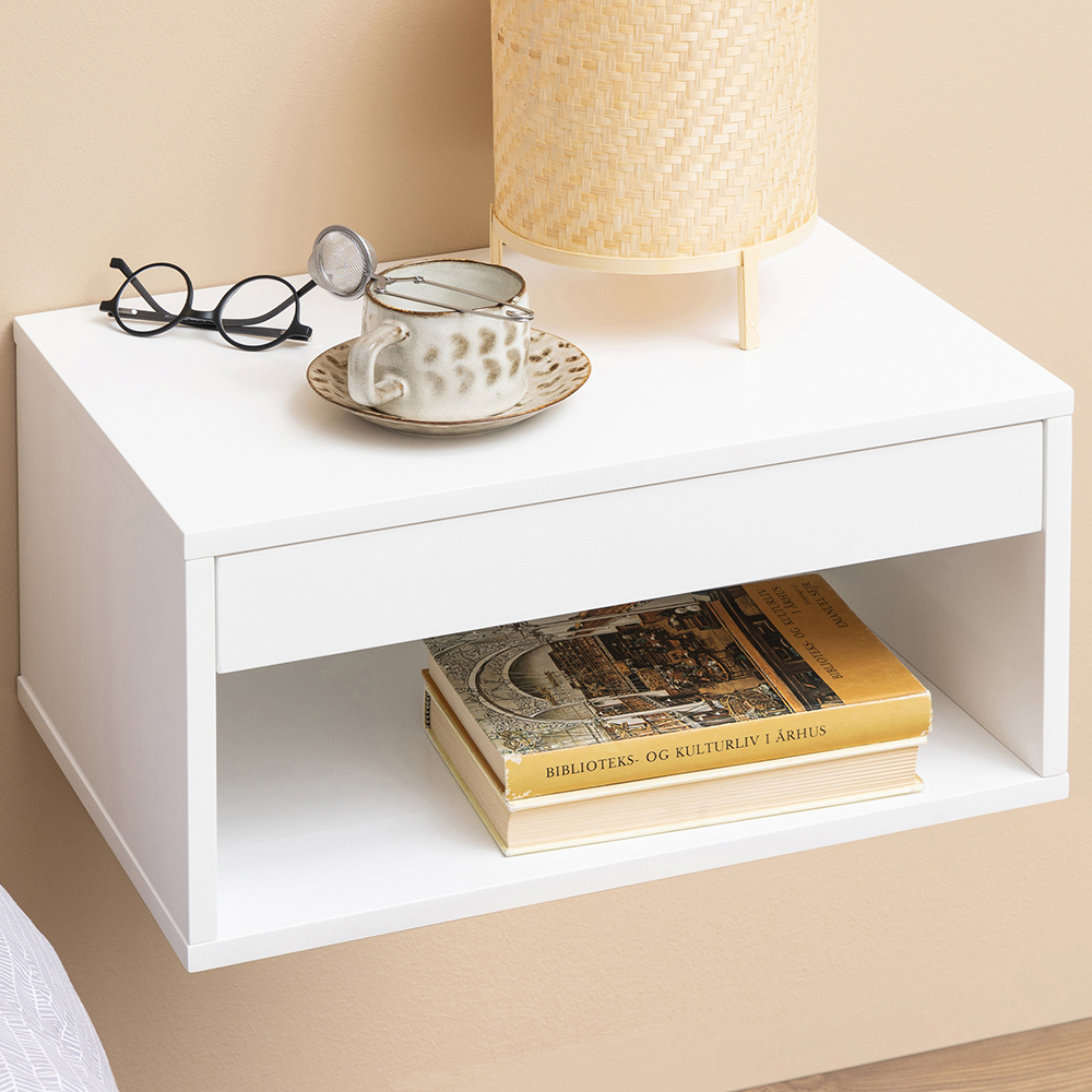 Florence Cholet Single Drawer Single Shelf White Square Bedside Table Image 1