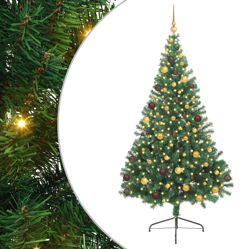 vidaXL Pre-Lit Gold and Bronze Baubles Green Artificial Christmas Tree 7ft Image 2