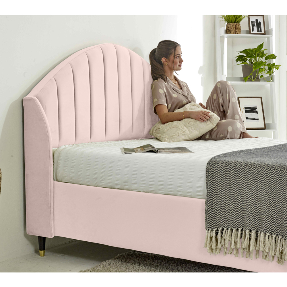 Eleganza Elysium Single Pink Plush Velvet Bed Frame with Curved Winged Headboard Image 2