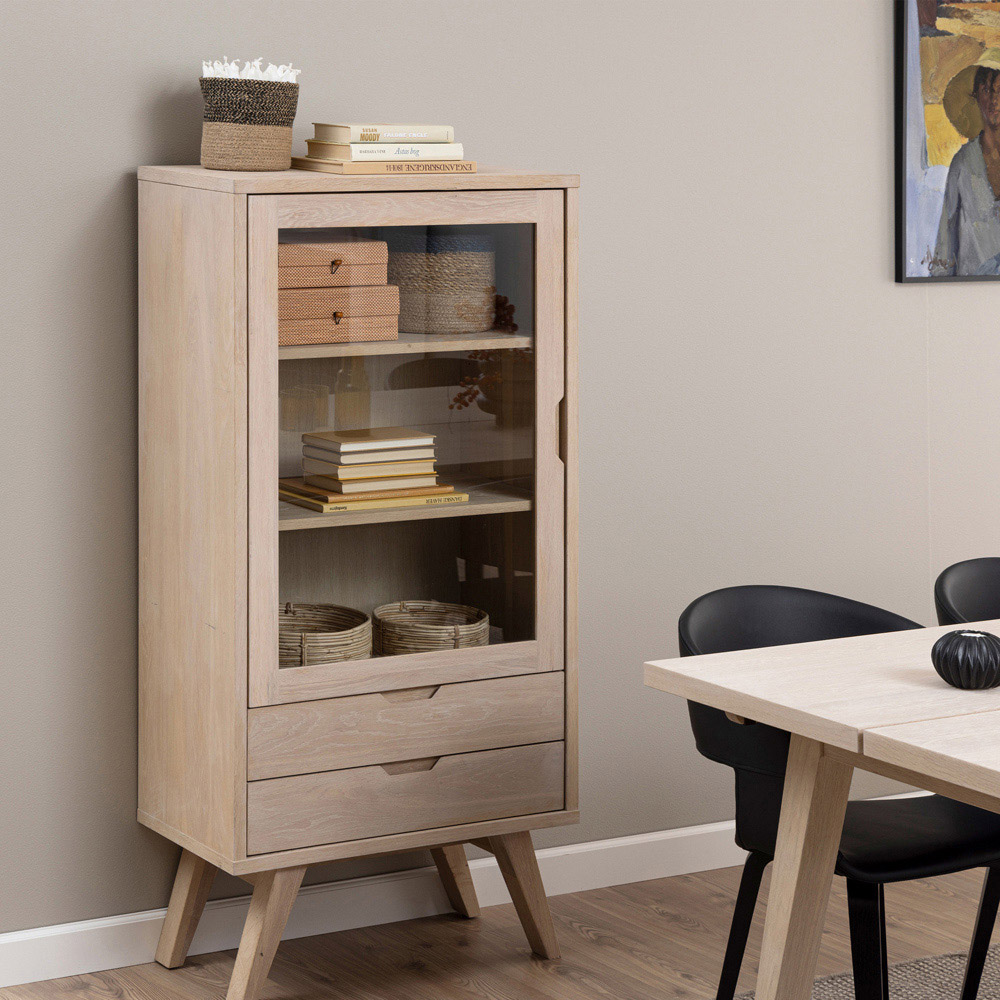 Florence A Line 2 Drawer Single Door White Oak Display Cabinet Image 6