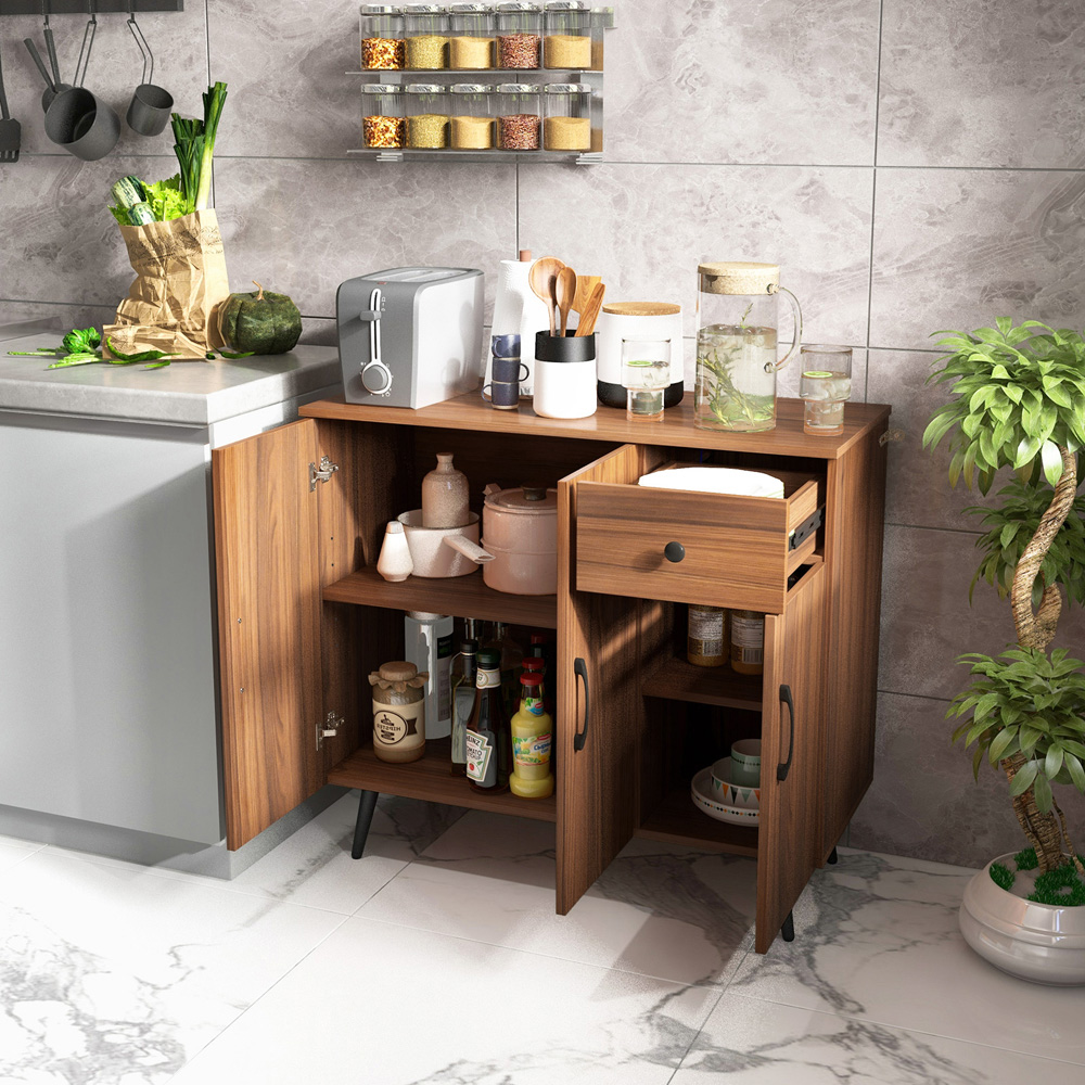 Costway 3 Door Single Drawer Walnut Sideboard Image 4