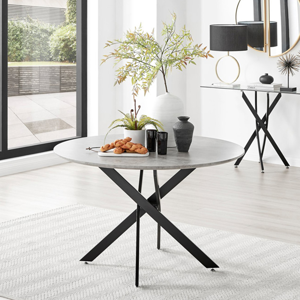 Furniturebox Arona Cesano Concrete Effect 6 Seater Round Dining Set Grey Black and Navy Image 8