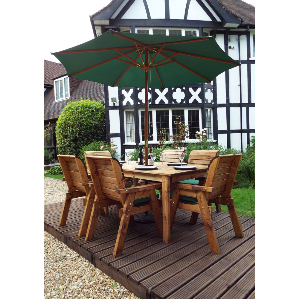 Charles Taylor Solid Wood 6 Seater Rectangular Outdoor Dining Set with Green Cushions Image 7