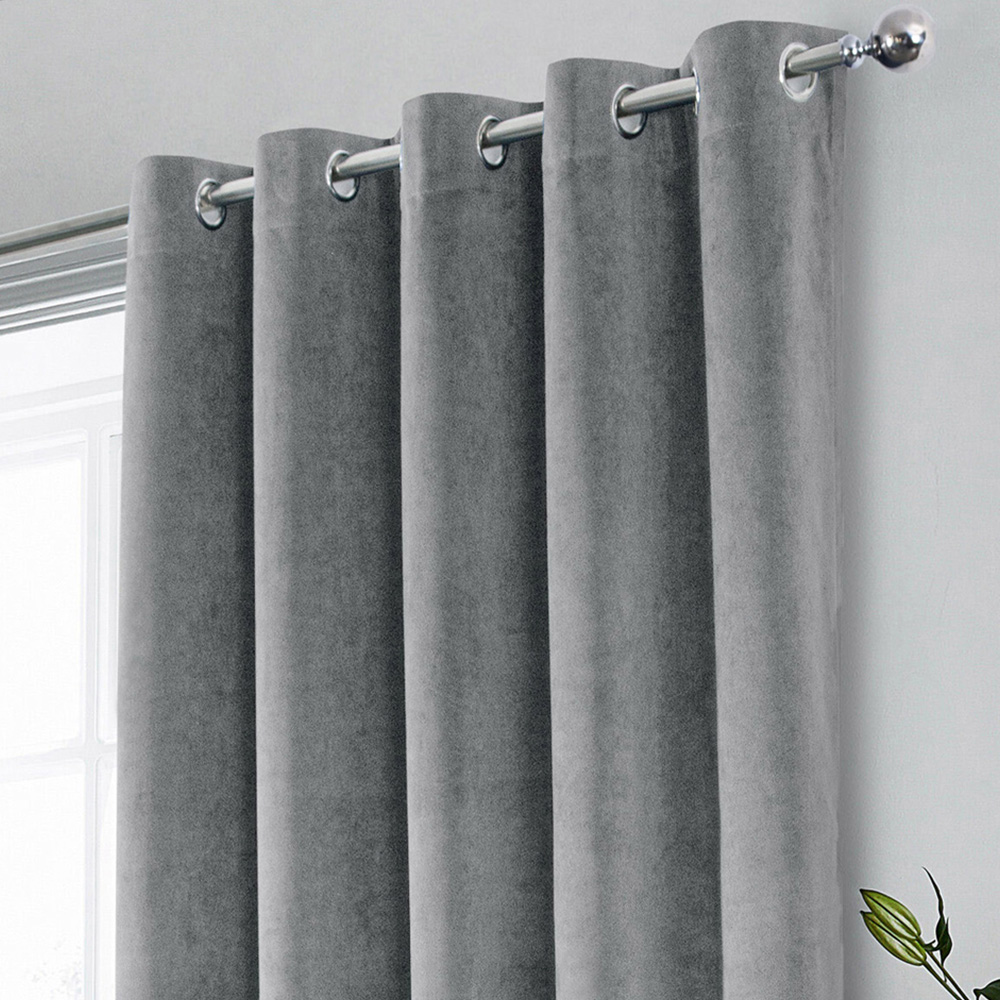 Enhanced Living Hampton Grey Velvet Blackout Thermal Eyelet Curtain 117 x 137cm Image 2