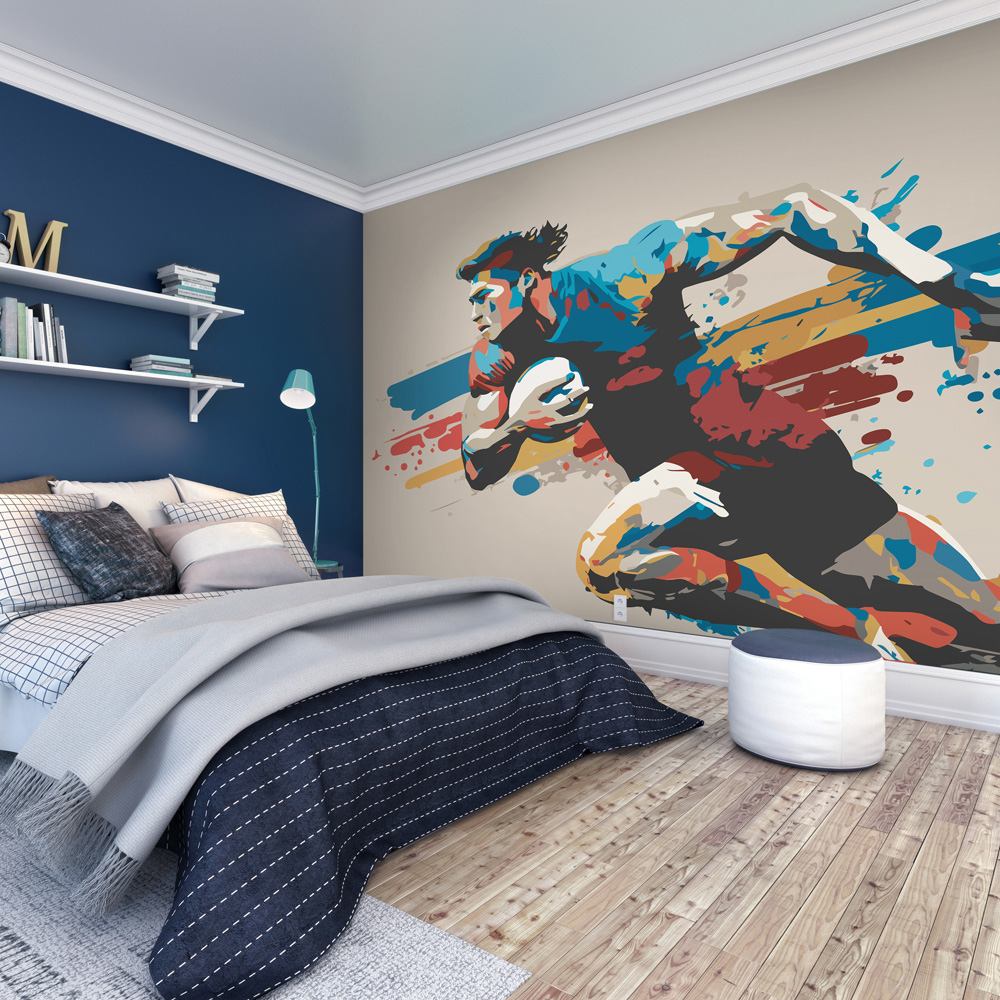 Origin Murals Rugby Player In Graphic Style Blue Wall Mural Image 1