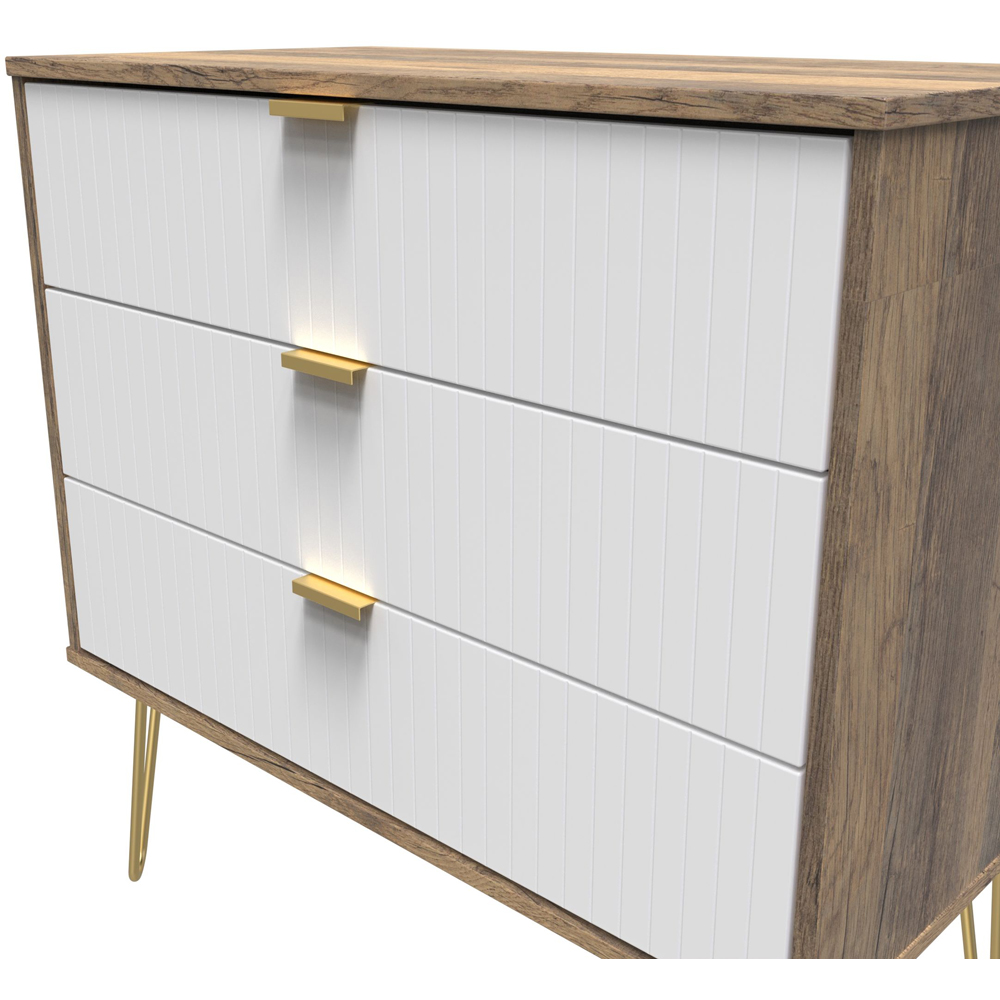 Crowndale 3 Drawer White Matt and Vintage Oak Wide Chest of Drawers Ready Assembled Image 5