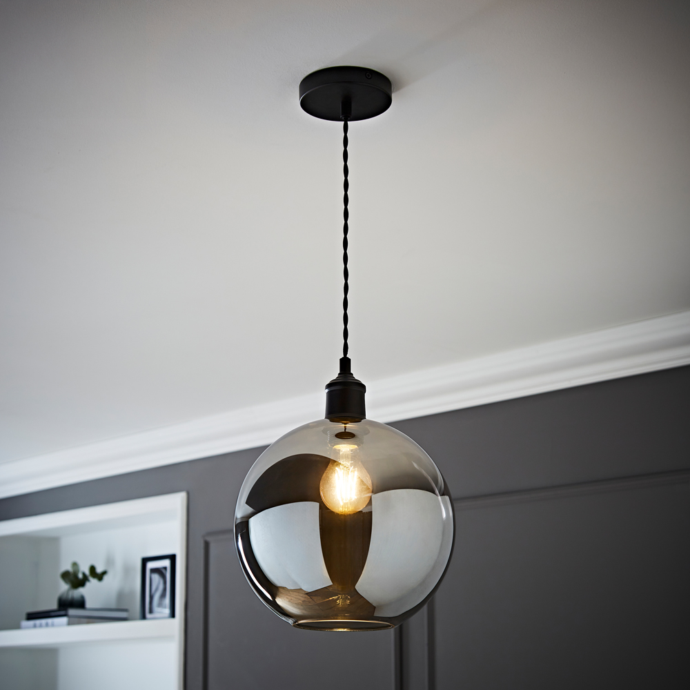 ValueLights Bellamy Single Smoked Glass Globe Matte Black LED Ceiling LED Pendant Light Image 2