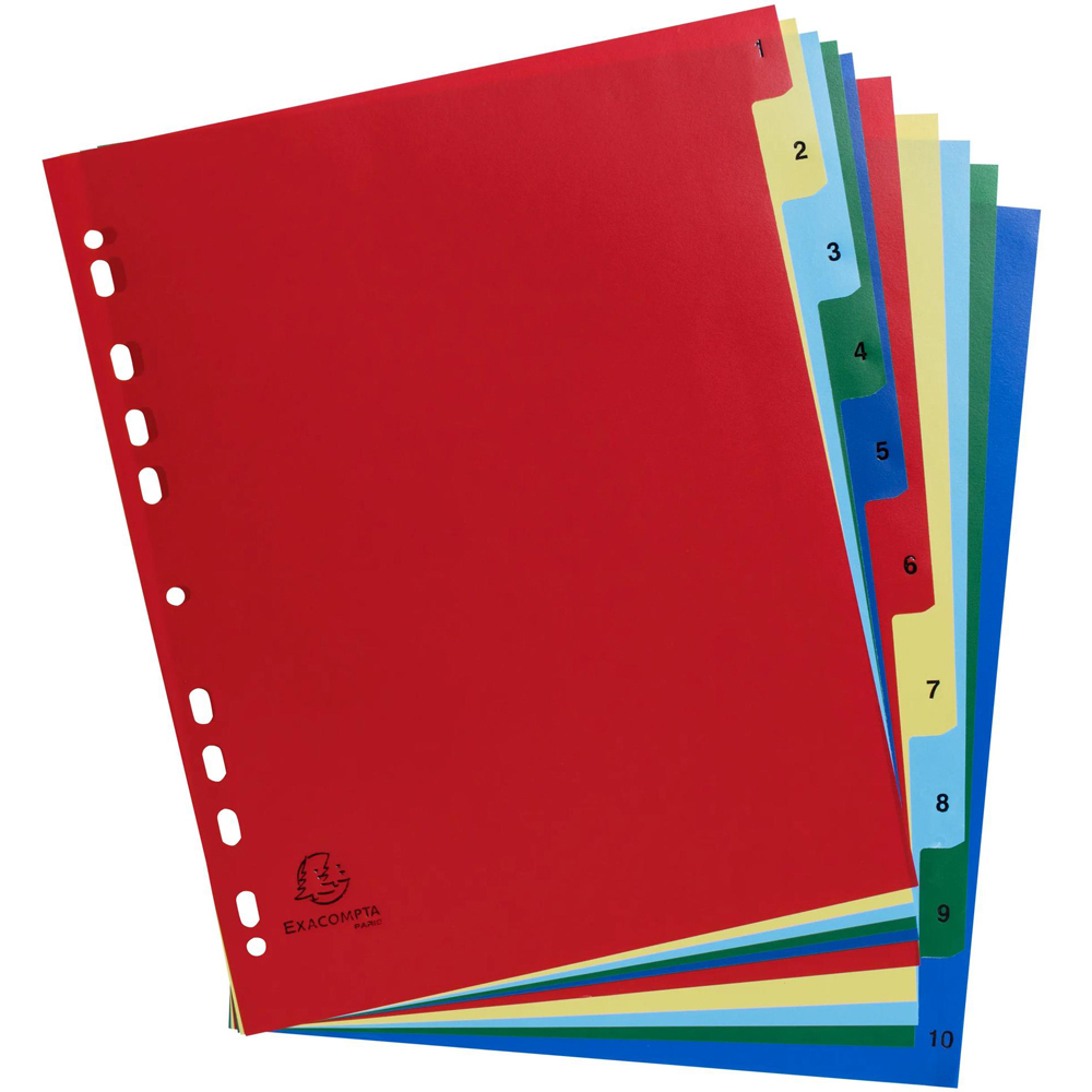 Exacompta A4 Maxi Bright Assorted Colour Polypropylene 1-10 Printed Divider 20 Pack Image 6