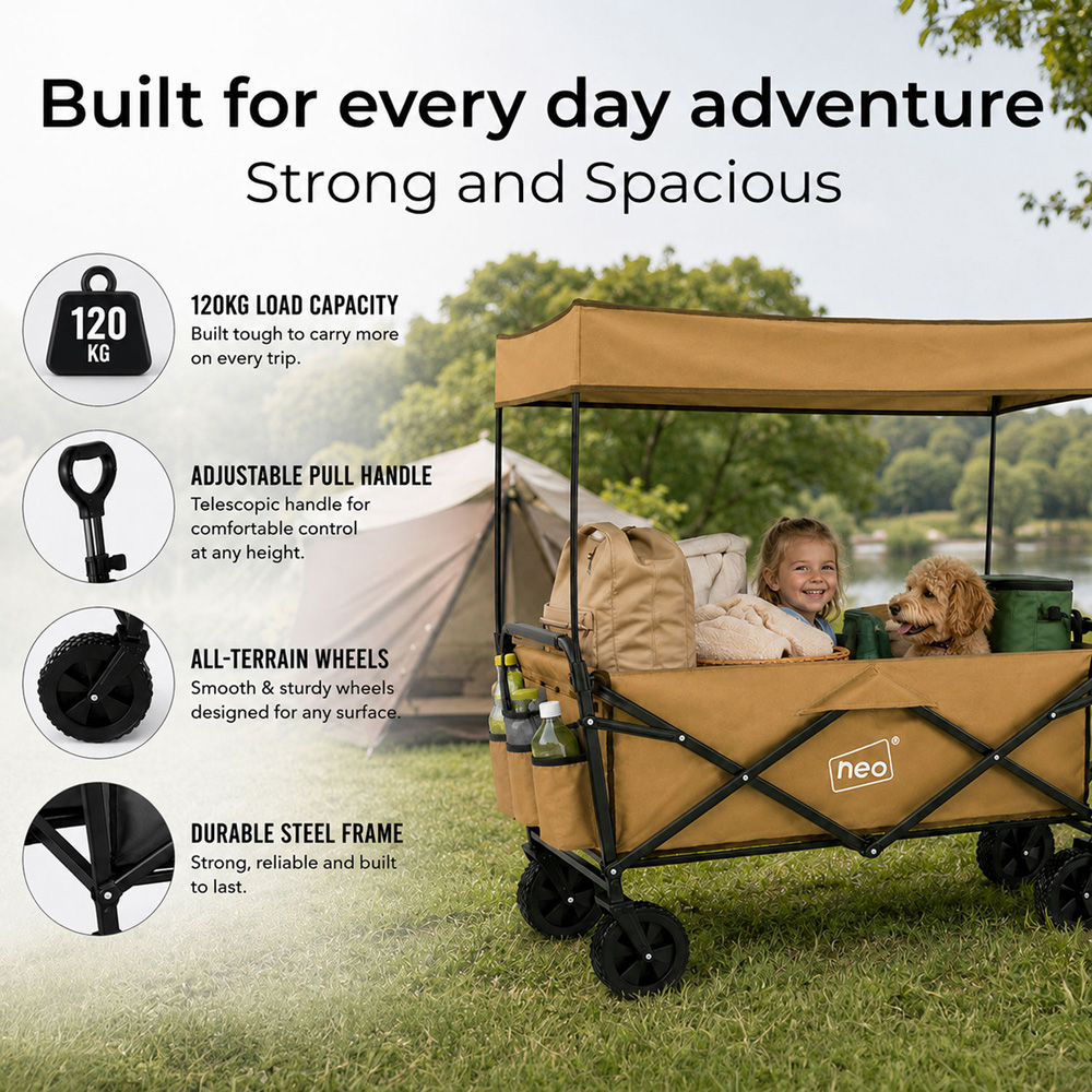 Neo Direct 140L Khaki Heavy Duty Folding Garden Trolley Cart with Canopy Image 7