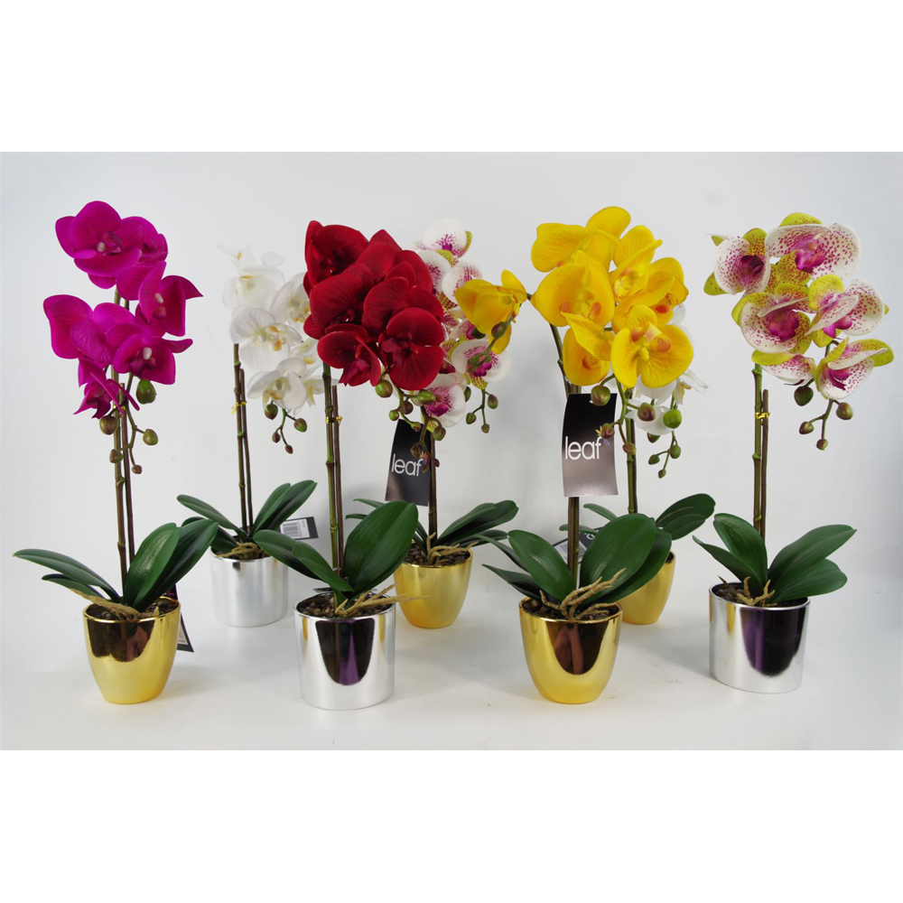 Leaf Dark Pink Orchid Artificial Plant with Gold Pot 46cm Image 6