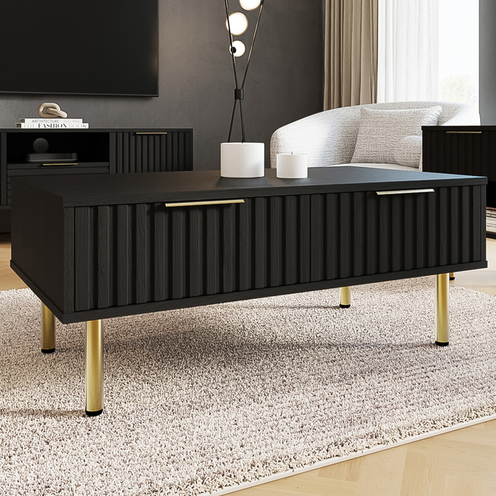 GFW Nervata 2 Drawer Black Coffee Table Image 1