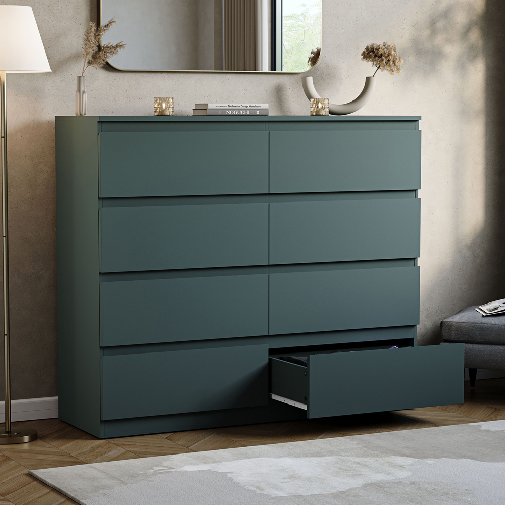 VIDA DESIGNS Denver Jasper Green 8 Drawer Bedside Table Image 4