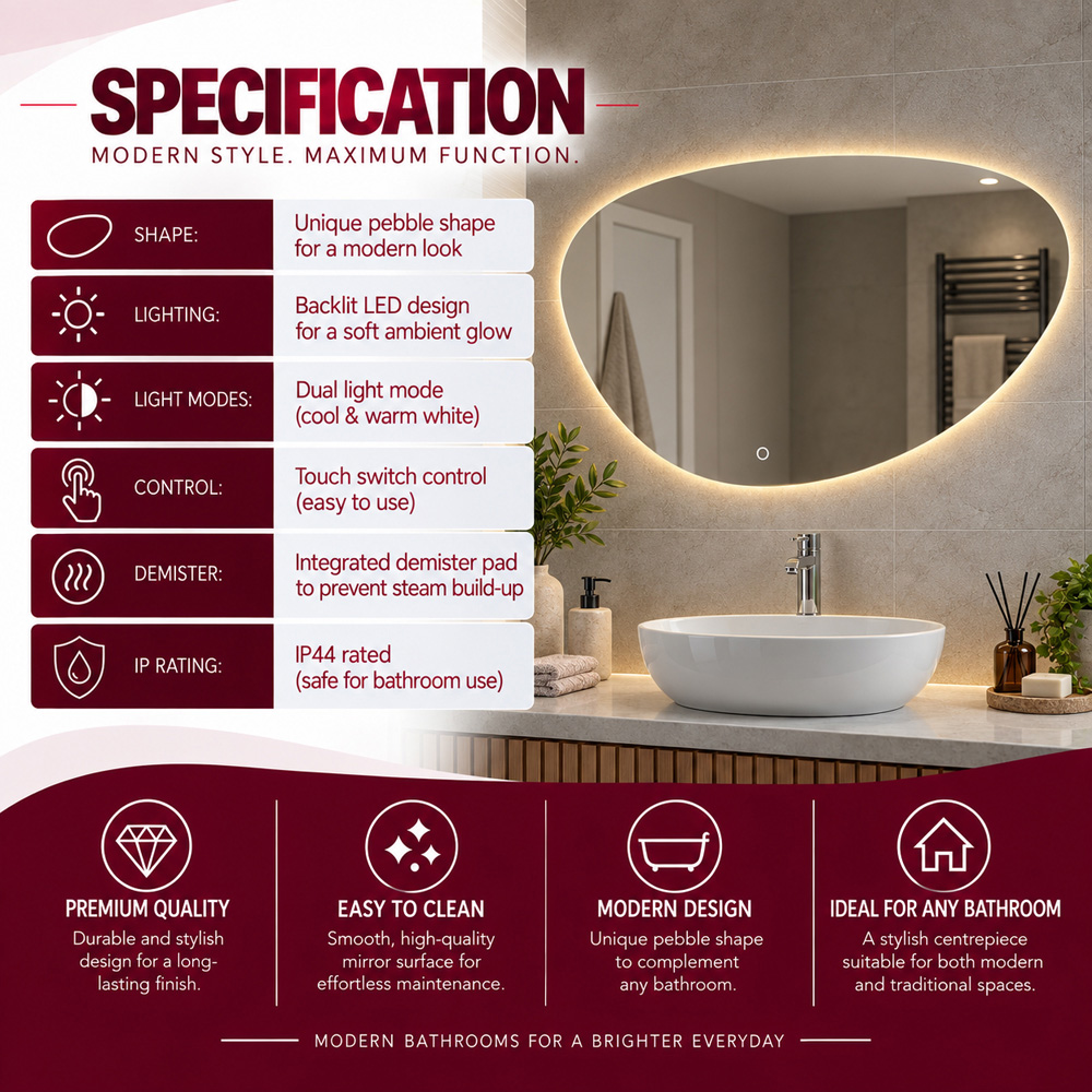 Go Bathrooms Aria LED Pebble Backlit Vanity Mirror 1200 x 687mm Image 4