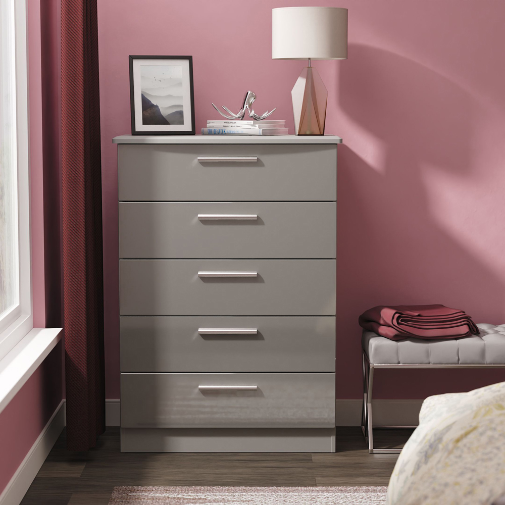 Crowndale Knightsbridge 5 Drawer Grey Gloss and Dusk Grey Chest of Drawers Ready Assembled Image 7